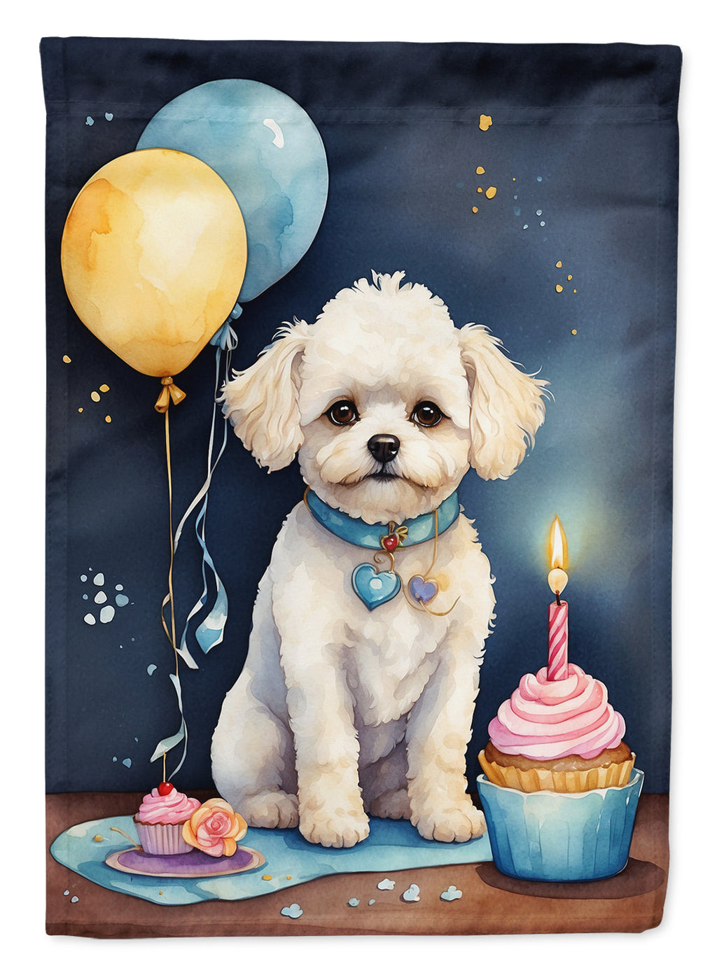 Bichon Frise Happy Birthday House Flag 28x40 Porch Sleeve Pole Decorative Outside Yard Banner Artwork Wall Hanging, Polyester