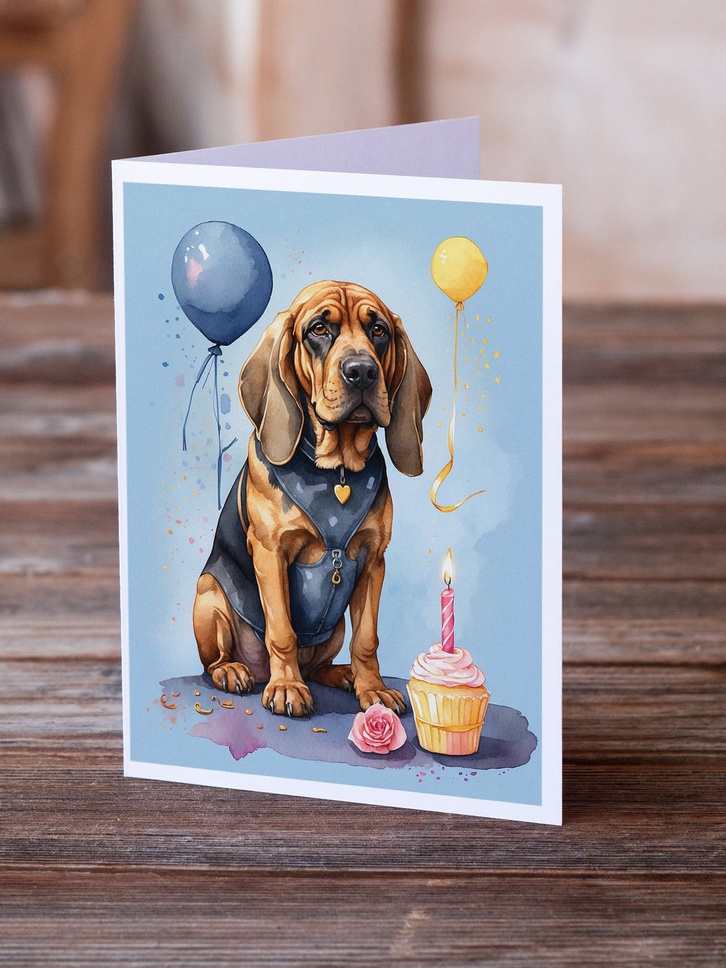 Bloodhound Happy Birthday Greeting Cards Pack of 8 Blank Cards with Envelopes Whimsical A7 Size 5x7