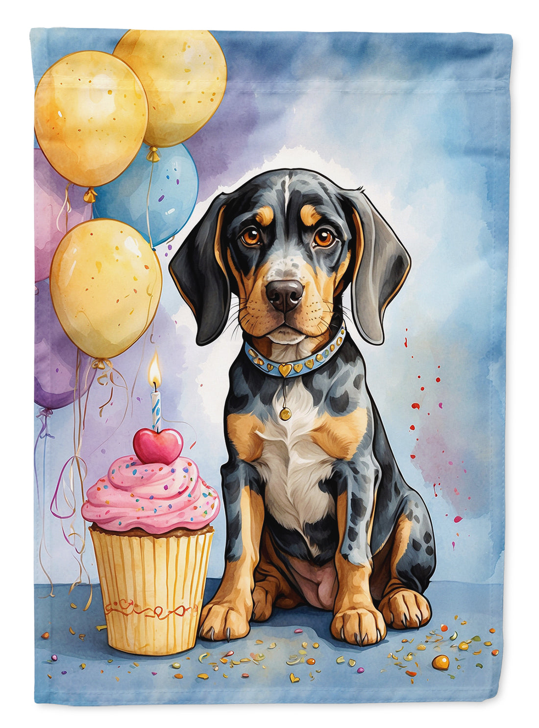 Bluetick Coonhound Happy Birthday House Flag 28x40 Porch Sleeve Pole Decorative Outside Yard Banner Artwork Wall Hanging, Polyester