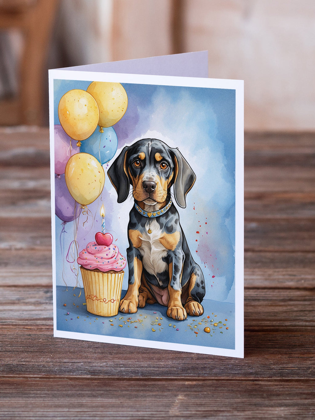 Bluetick Coonhound Happy Birthday Greeting Cards Pack of 8 Blank Cards with Envelopes Whimsical A7 Size 5x7