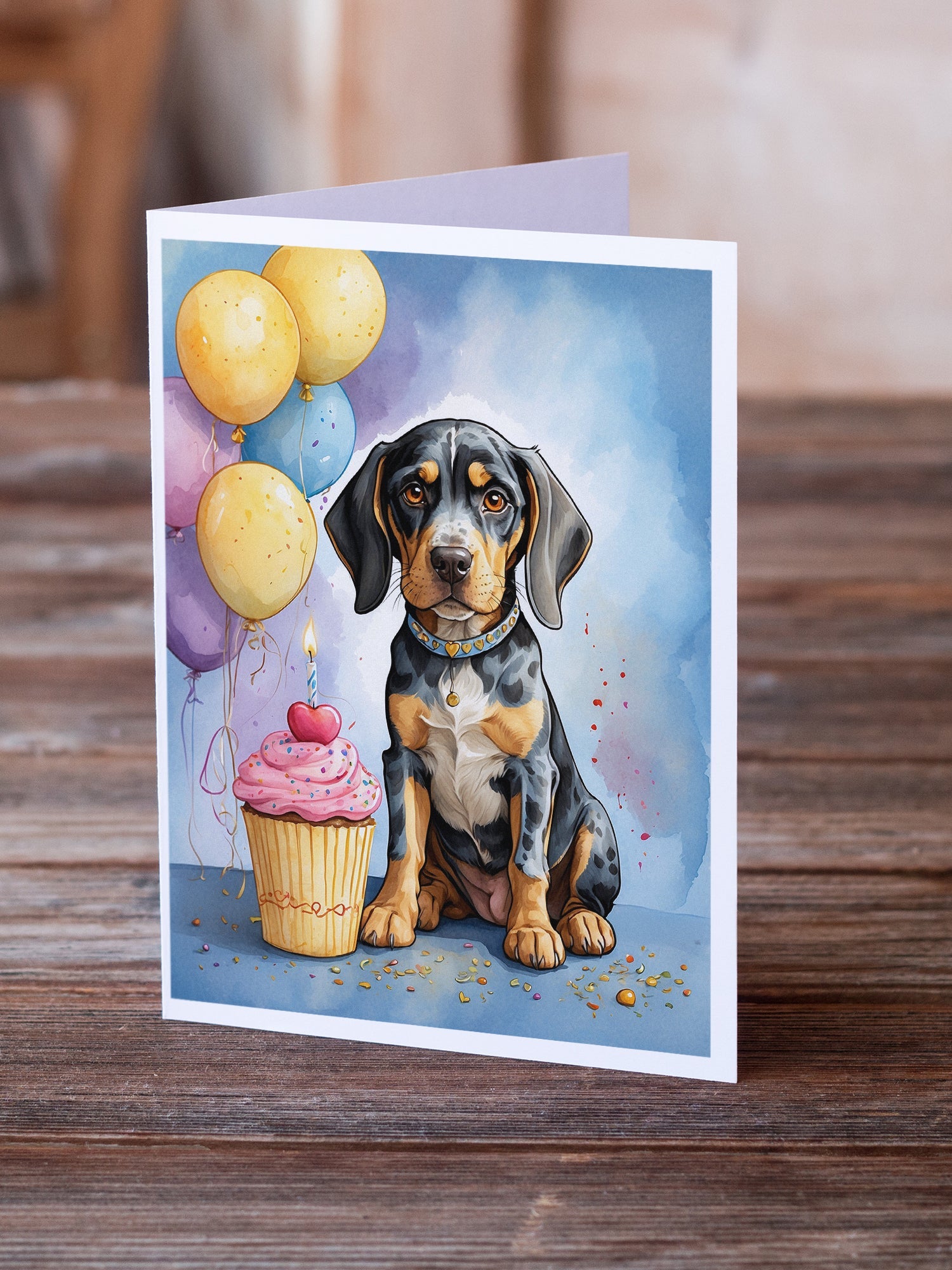 Bluetick Coonhound Happy Birthday Greeting Cards Pack of 8 Blank Cards with Envelopes Whimsical A7 Size 5x7