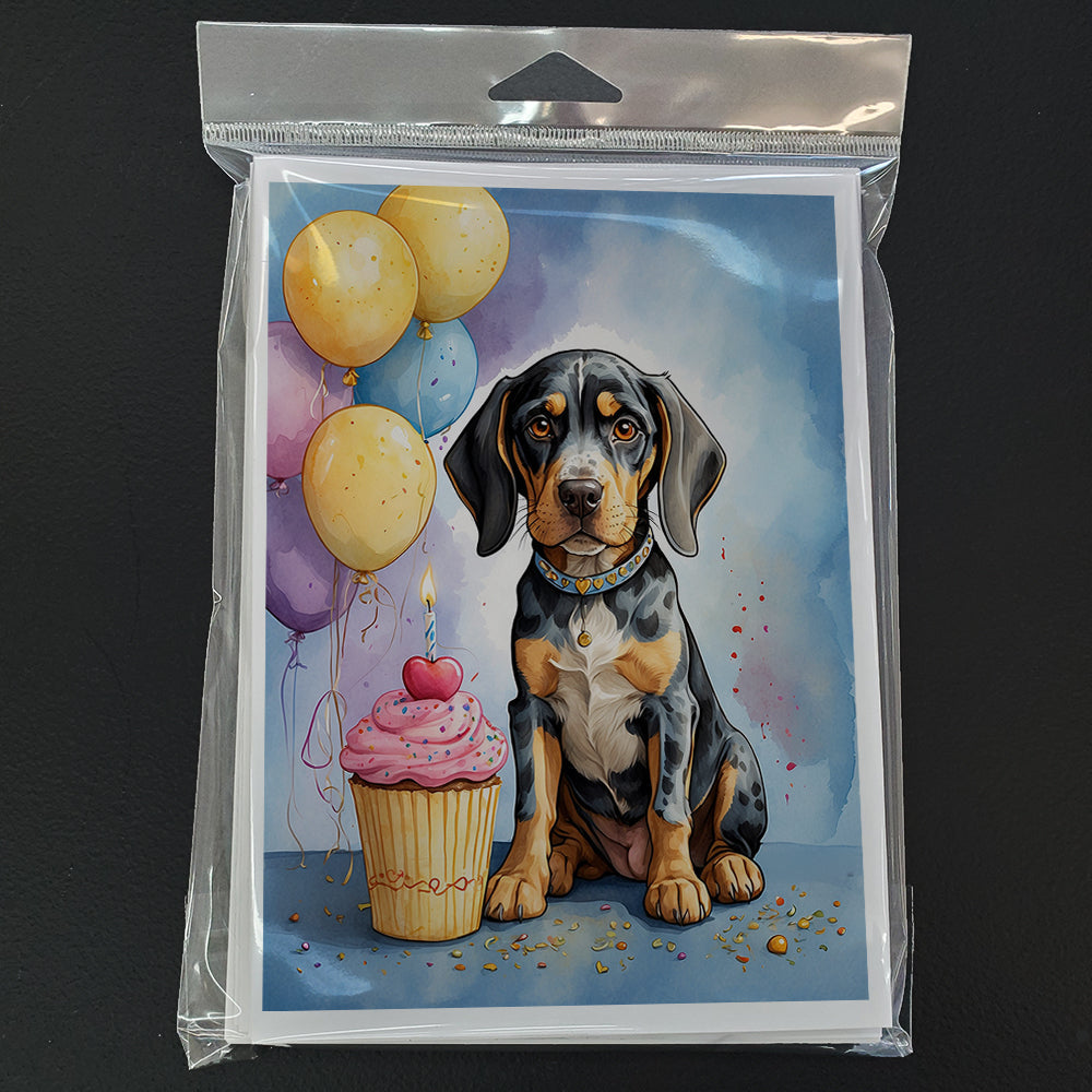 Bluetick Coonhound Happy Birthday Greeting Cards Pack of 8 Blank Cards with Envelopes Whimsical A7 Size 5x7