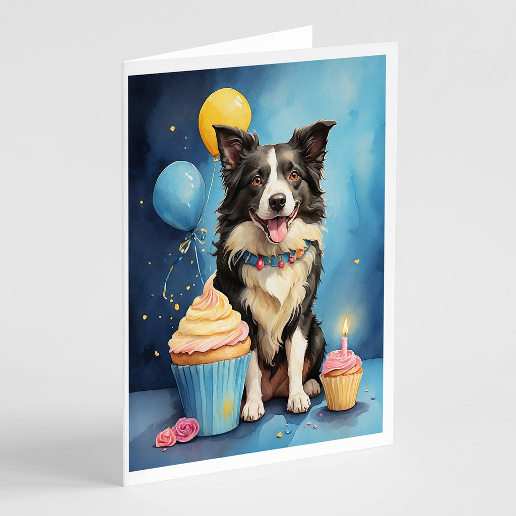 Border Collie Happy Birthday Greeting Cards Pack of 8 Blank Cards with Envelopes Whimsical A7 Size 5x7