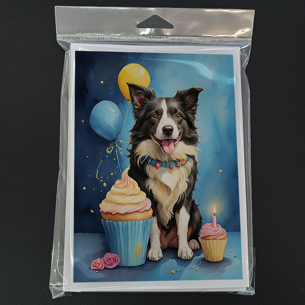 Border Collie Happy Birthday Greeting Cards Pack of 8 Blank Cards with Envelopes Whimsical A7 Size 5x7