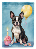 Boston Terrier Happy Birthday House Flag 28x40 Porch Sleeve Pole Decorative Outside Yard Banner Artwork Wall Hanging, Polyester