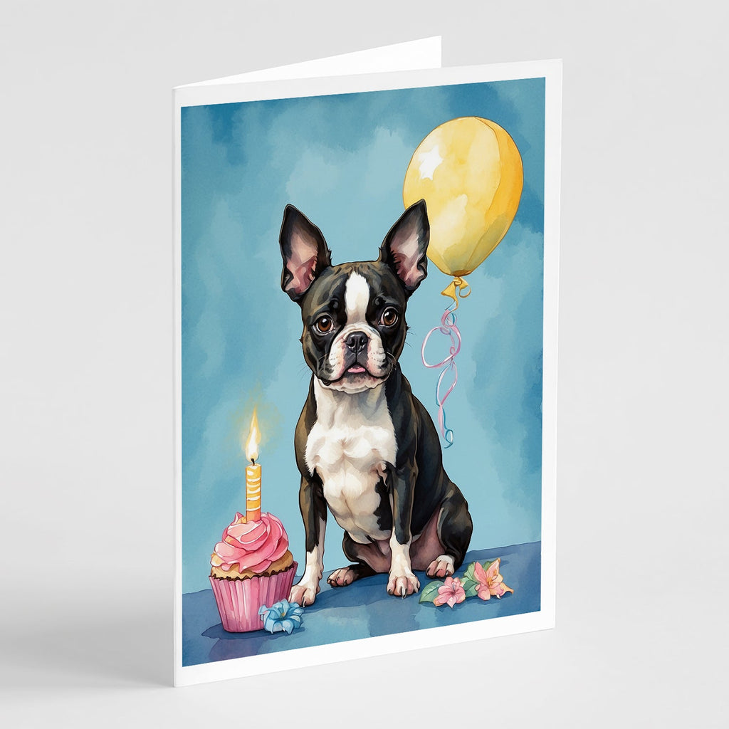 Boston Terrier Happy Birthday Greeting Cards Pack of 8 Blank Cards with Envelopes Whimsical A7 Size 5x7