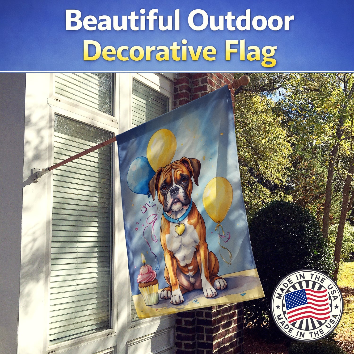 Boxer Happy Birthday House Flag 28x40 Porch Sleeve Pole Decorative Outside Yard Banner Artwork Wall Hanging, Polyester