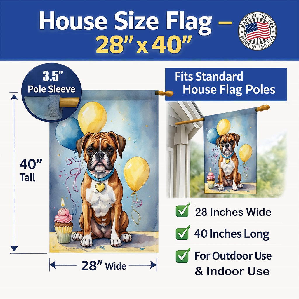 Boxer Happy Birthday House Flag 28x40 Porch Sleeve Pole Decorative Outside Yard Banner Artwork Wall Hanging, Polyester