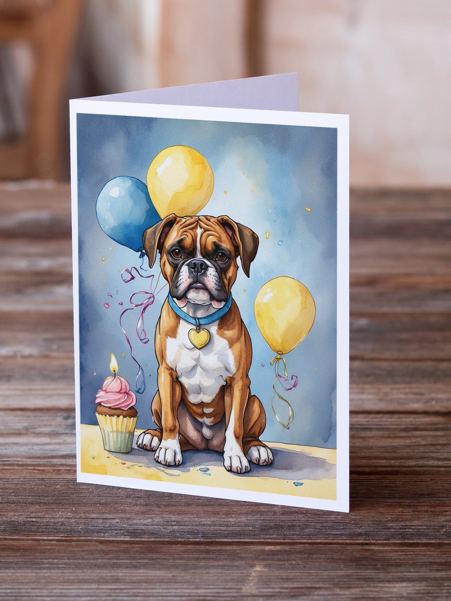 Boxer Happy Birthday Greeting Cards Pack of 8 Blank Cards with Envelopes Whimsical A7 Size 5x7