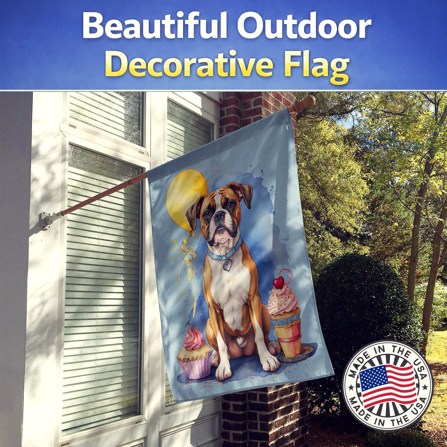 Boxer Happy Birthday House Flag 28x40 Porch Sleeve Pole Decorative Outside Yard Banner Artwork Wall Hanging, Polyester