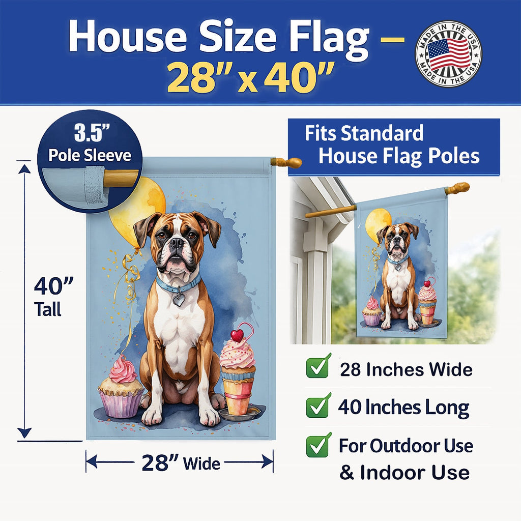 Boxer Happy Birthday House Flag 28x40 Porch Sleeve Pole Decorative Outside Yard Banner Artwork Wall Hanging, Polyester