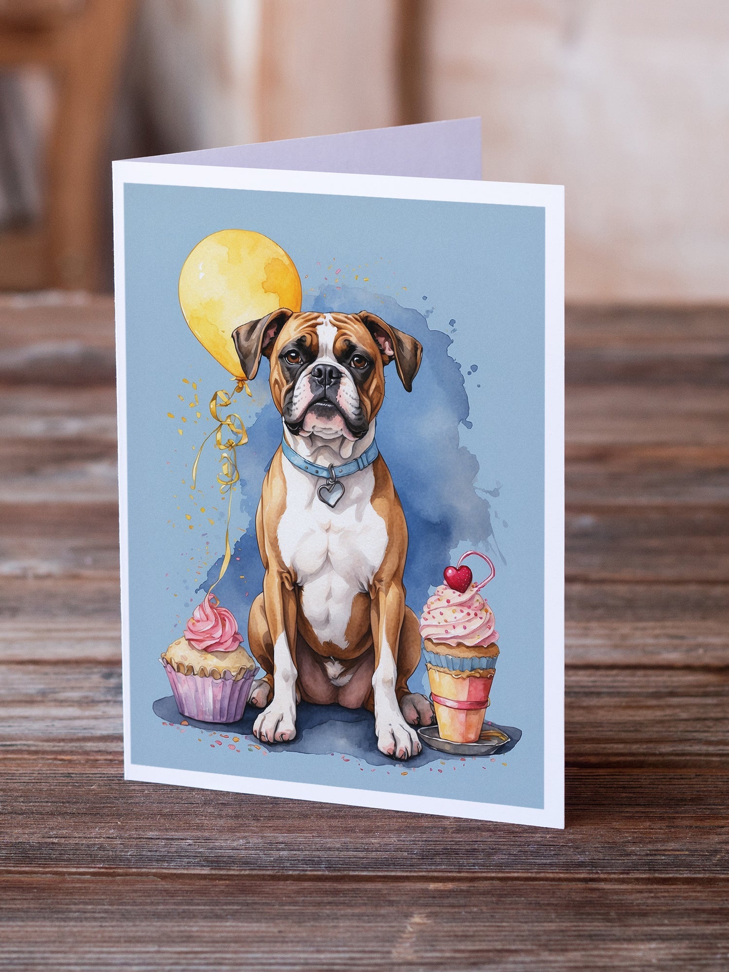 Boxer Happy Birthday Greeting Cards Pack of 8 Blank Cards with Envelopes Whimsical A7 Size 5x7