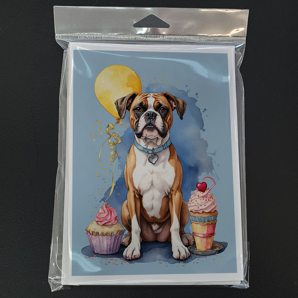 Boxer Happy Birthday Greeting Cards Pack of 8 Blank Cards with Envelopes Whimsical A7 Size 5x7