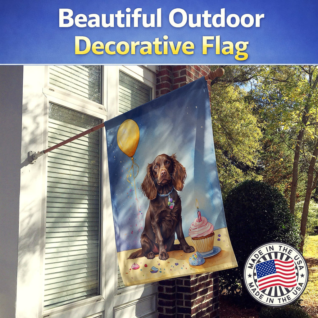 Boykin Spaniel Happy Birthday House Flag 28x40 Porch Sleeve Pole Decorative Outside Yard Banner Artwork Wall Hanging, Polyester
