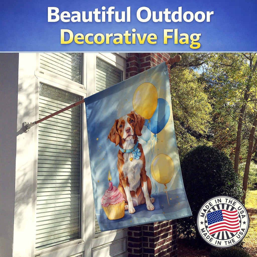 Brittany Spaniel Happy Birthday House Flag 28x40 Porch Sleeve Pole Decorative Outside Yard Banner Artwork Wall Hanging, Polyester