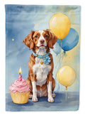 Brittany Spaniel Happy Birthday House Flag 28x40 Porch Sleeve Pole Decorative Outside Yard Banner Artwork Wall Hanging, Polyester
