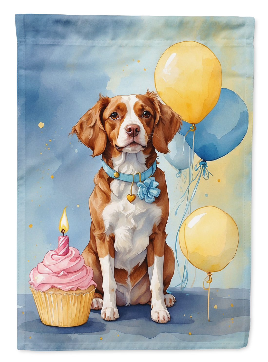 Brittany Spaniel Happy Birthday House Flag 28x40 Porch Sleeve Pole Decorative Outside Yard Banner Artwork Wall Hanging, Polyester