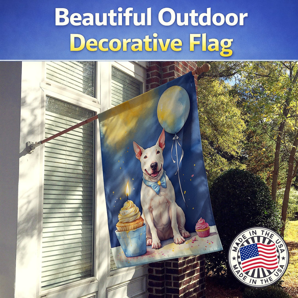 Bull Terrier Happy Birthday House Flag 28x40 Porch Sleeve Pole Decorative Outside Yard Banner Artwork Wall Hanging, Polyester