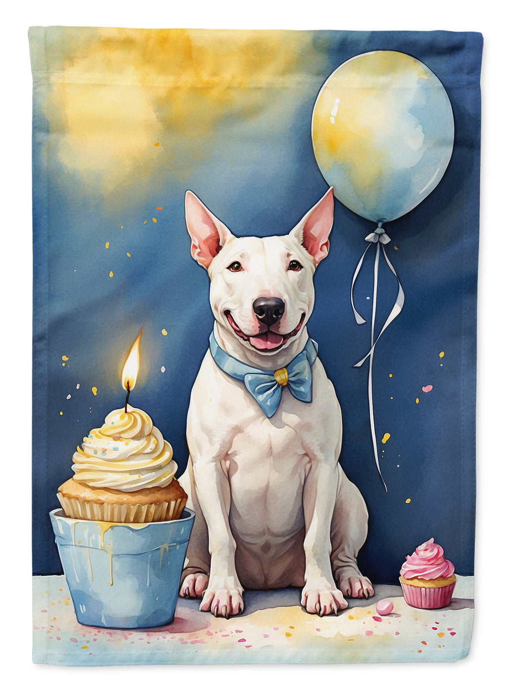 Bull Terrier Happy Birthday House Flag 28x40 Porch Sleeve Pole Decorative Outside Yard Banner Artwork Wall Hanging, Polyester