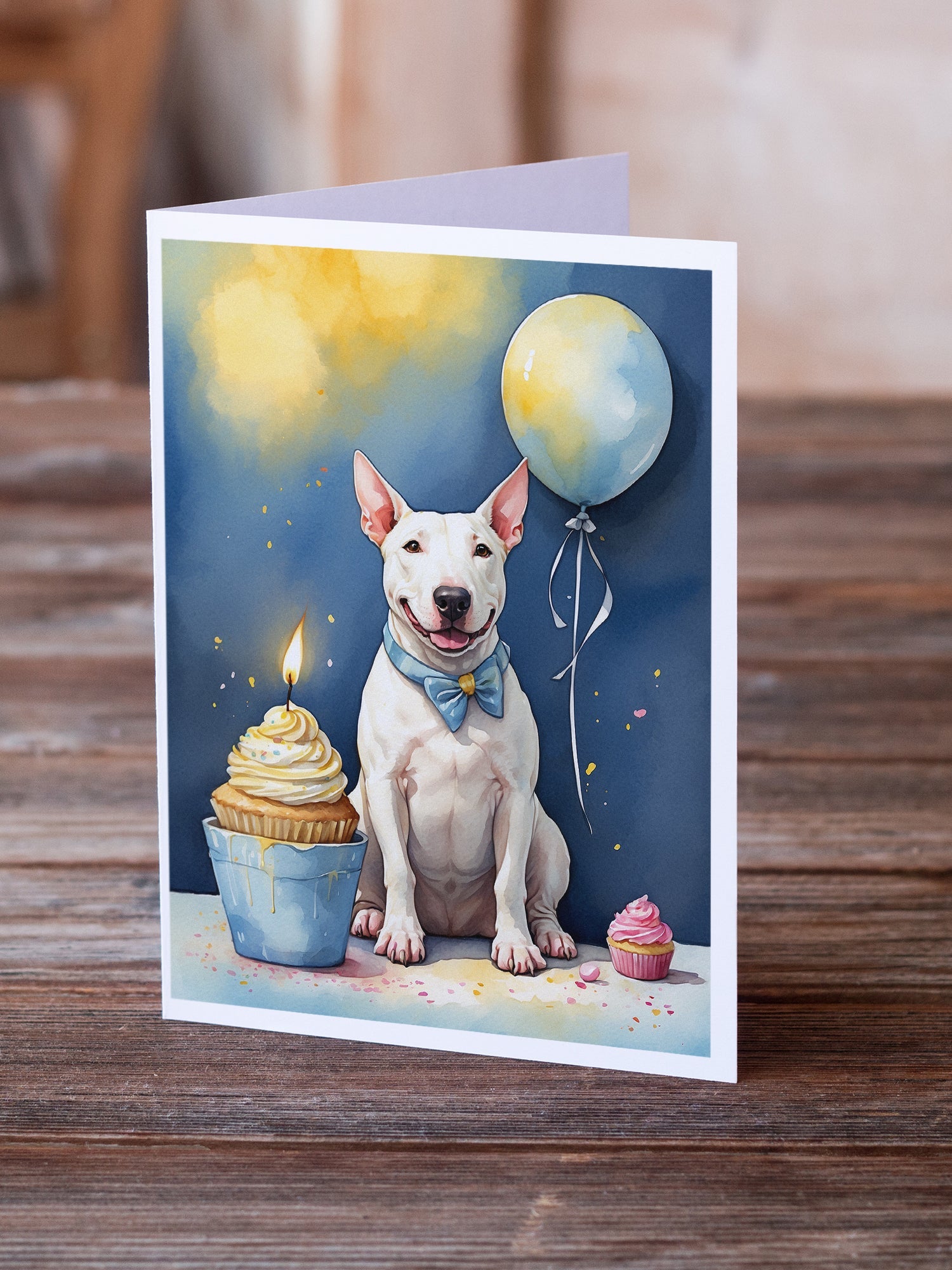 Bull Terrier Happy Birthday Greeting Cards Pack of 8 Blank Cards with Envelopes Whimsical A7 Size 5x7