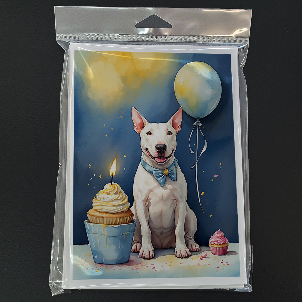 Bull Terrier Happy Birthday Greeting Cards Pack of 8 Blank Cards with Envelopes Whimsical A7 Size 5x7