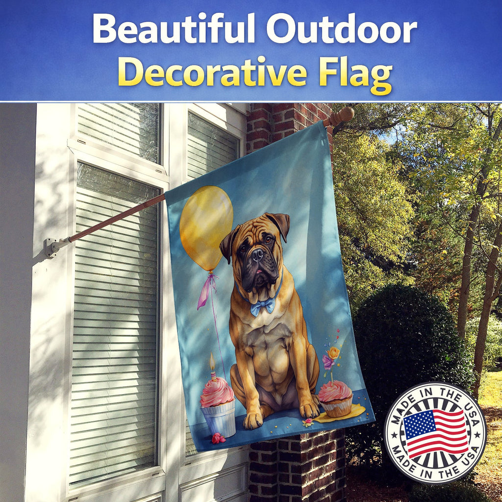 Bullmastiff Happy Birthday House Flag 28x40 Porch Sleeve Pole Decorative Outside Yard Banner Artwork Wall Hanging, Polyester