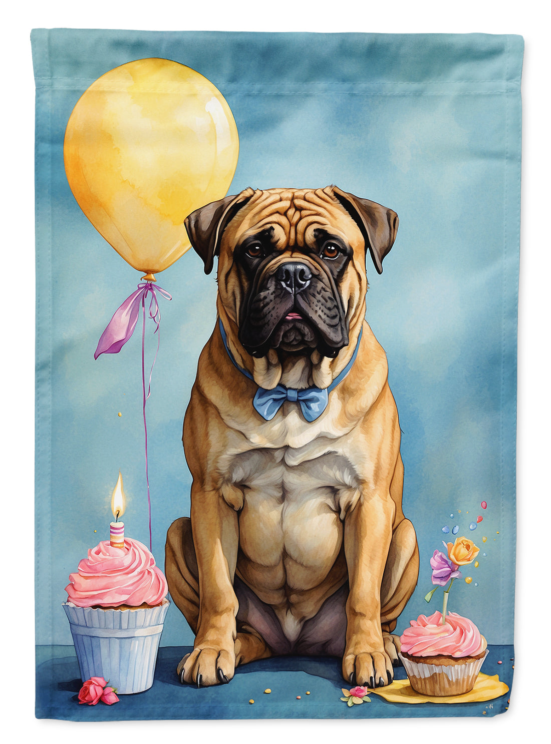 Bullmastiff Happy Birthday House Flag 28x40 Porch Sleeve Pole Decorative Outside Yard Banner Artwork Wall Hanging, Polyester