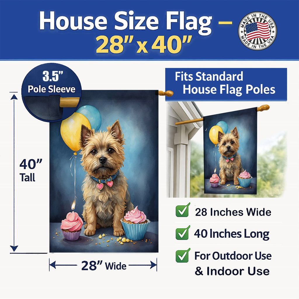 Cairn Terrier Happy Birthday House Flag 28x40 Porch Sleeve Pole Decorative Outside Yard Banner Artwork Wall Hanging, Polyester