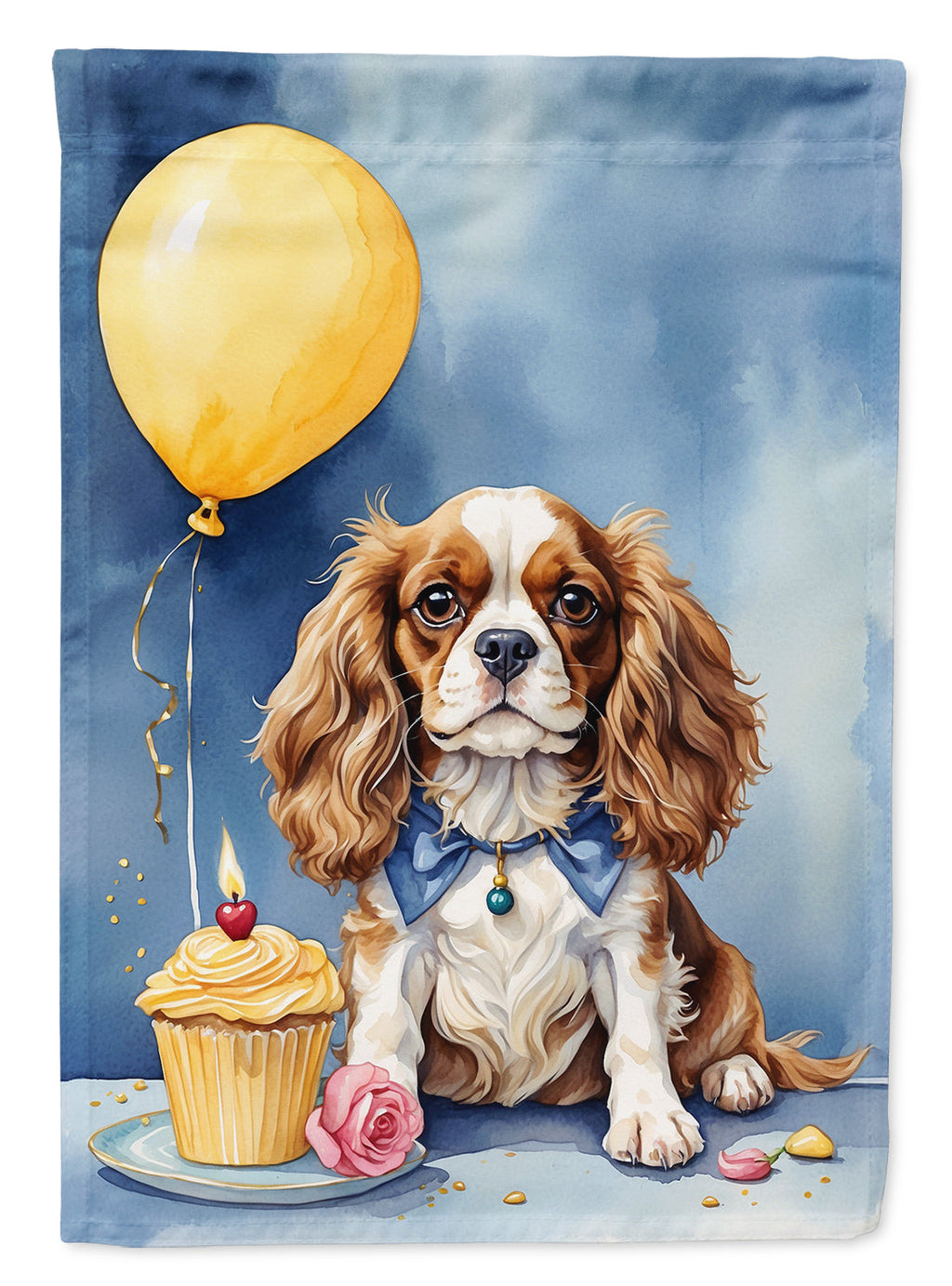 Cavalier Spaniel Happy Birthday House Flag 28x40 Porch Sleeve Pole Decorative Outside Yard Banner Artwork Wall Hanging, Polyester