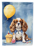 Cavalier Spaniel Happy Birthday House Flag 28x40 Porch Sleeve Pole Decorative Outside Yard Banner Artwork Wall Hanging, Polyester