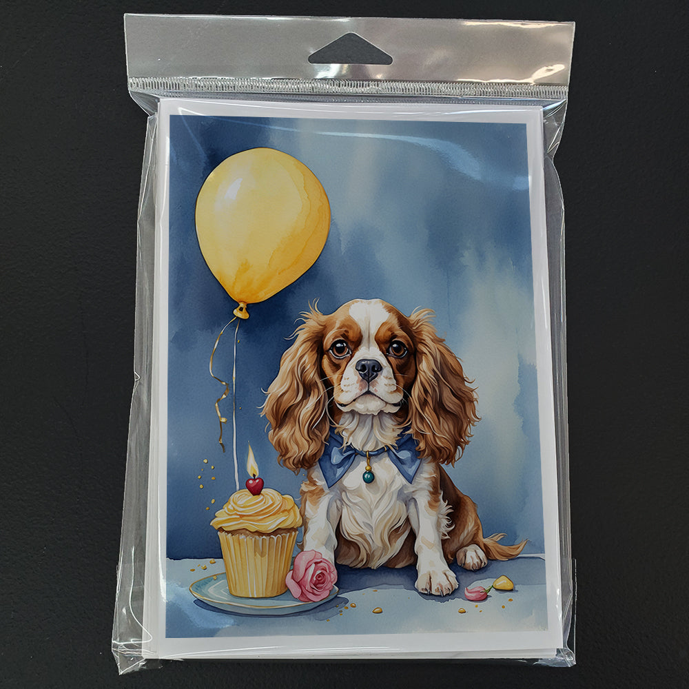 Cavalier Spaniel Happy Birthday Greeting Cards Pack of 8 Blank Cards with Envelopes Whimsical A7 Size 5x7