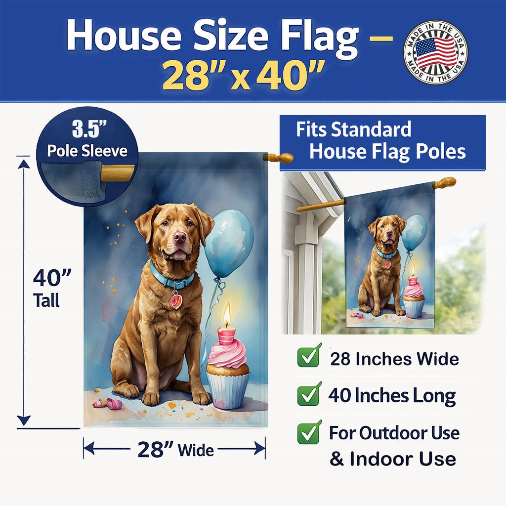 Chesapeake Bay Retriever Happy Birthday House Flag 28x40 Porch Sleeve Pole Decorative Outside Yard Banner Artwork Wall Hanging, Polyester