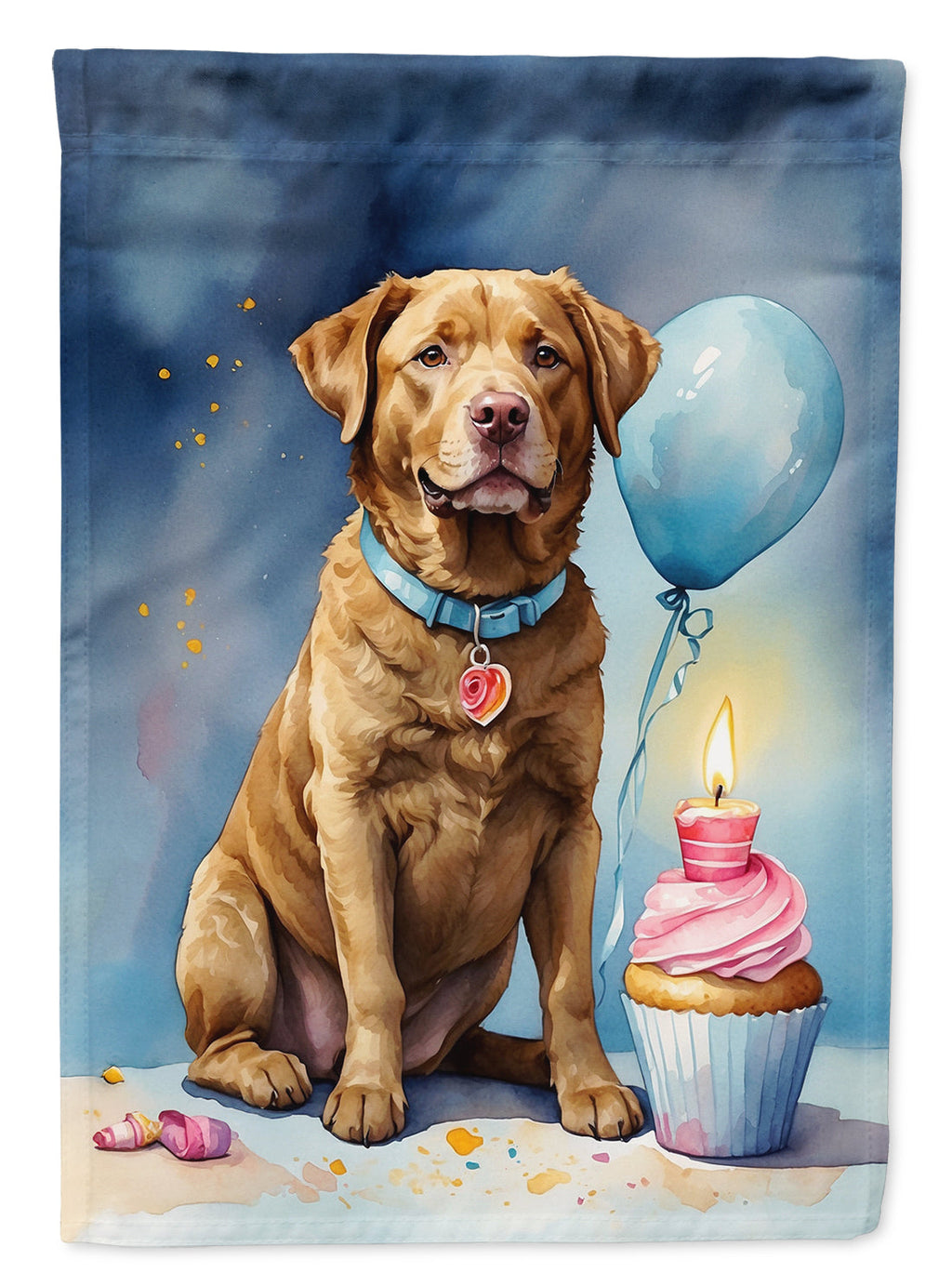 Chesapeake Bay Retriever Happy Birthday House Flag 28x40 Porch Sleeve Pole Decorative Outside Yard Banner Artwork Wall Hanging, Polyester