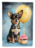 Black and Tan Chihuahua Happy Birthday House Flag 28x40 Porch Sleeve Pole Decorative Outside Yard Banner Artwork Wall Hanging, Polyester