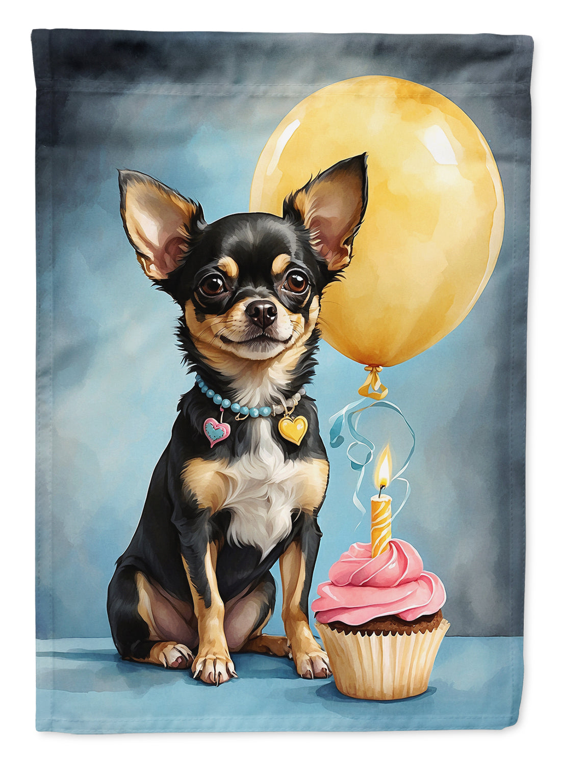 Black and Tan Chihuahua Happy Birthday House Flag 28x40 Porch Sleeve Pole Decorative Outside Yard Banner Artwork Wall Hanging, Polyester