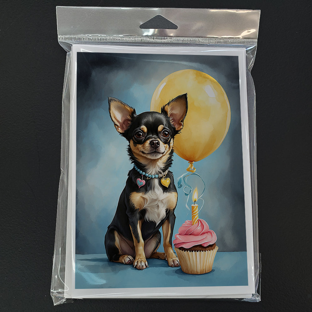 Black and Tan Chihuahua Happy Birthday Greeting Cards Pack of 8 Blank Cards with Envelopes Whimsical A7 Size 5x7