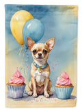 Chihuahua Happy Birthday House Flag 28x40 Porch Sleeve Pole Decorative Outside Yard Banner Artwork Wall Hanging, Polyester