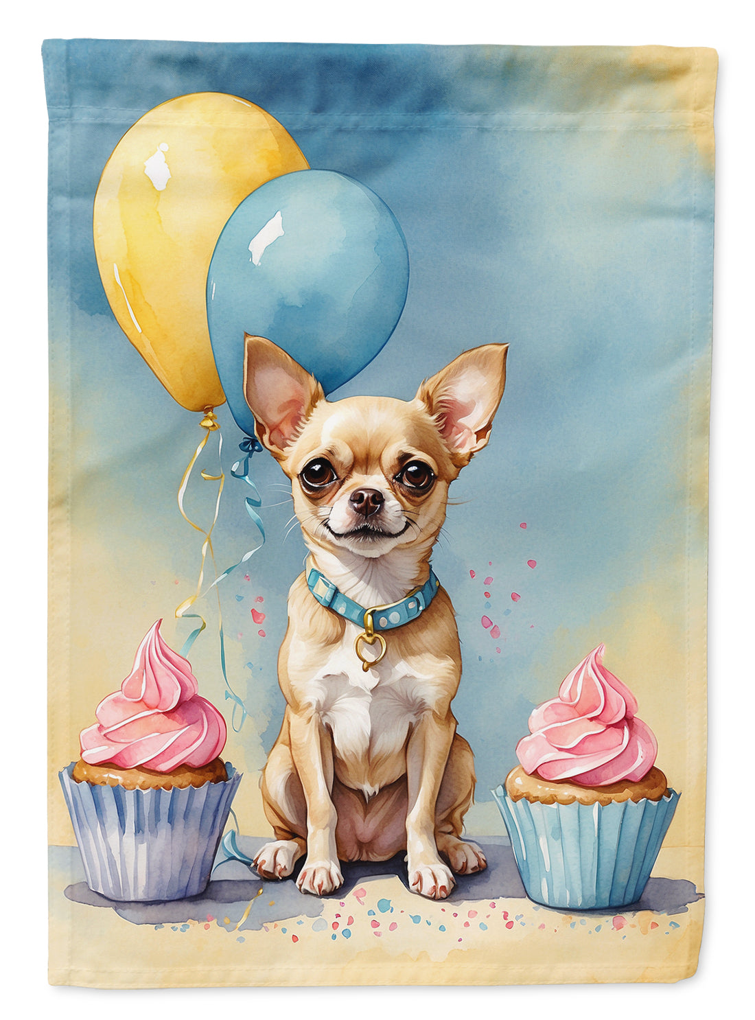 Chihuahua Happy Birthday House Flag 28x40 Porch Sleeve Pole Decorative Outside Yard Banner Artwork Wall Hanging, Polyester