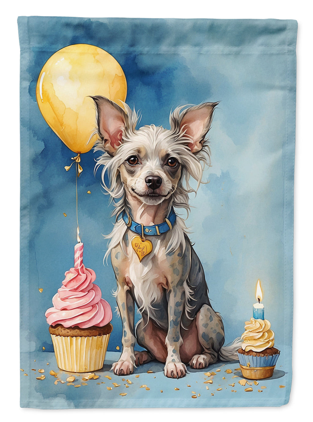 Chinese Crested Happy Birthday House Flag 28x40 Porch Sleeve Pole Decorative Outside Yard Banner Artwork Wall Hanging, Polyester
