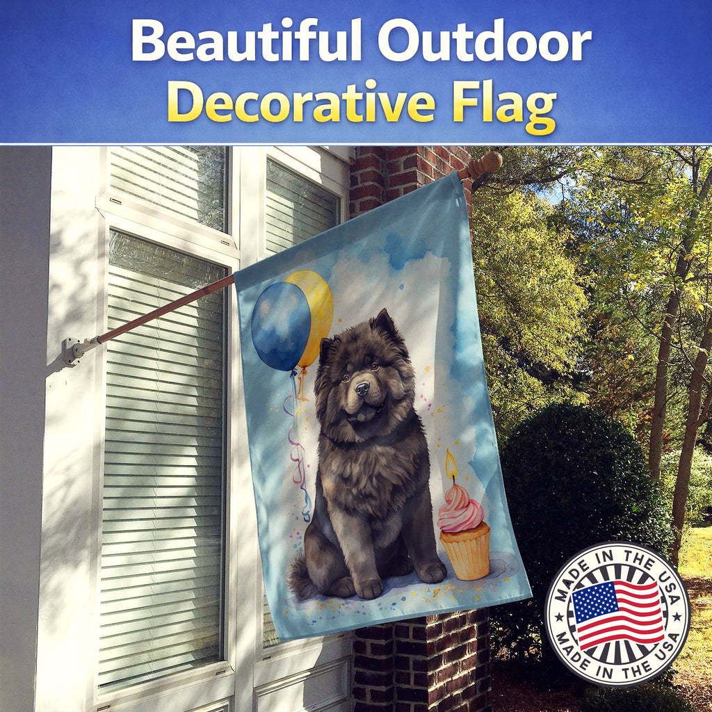 Black Chow Chow Happy Birthday House Flag 28x40 Porch Sleeve Pole Decorative Outside Yard Banner Artwork Wall Hanging, Polyester