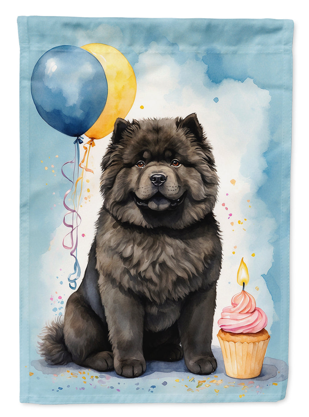 Black Chow Chow Happy Birthday House Flag 28x40 Porch Sleeve Pole Decorative Outside Yard Banner Artwork Wall Hanging, Polyester
