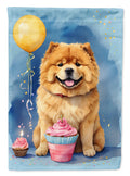 Chow Chow Happy Birthday House Flag 28x40 Porch Sleeve Pole Decorative Outside Yard Banner Artwork Wall Hanging, Polyester