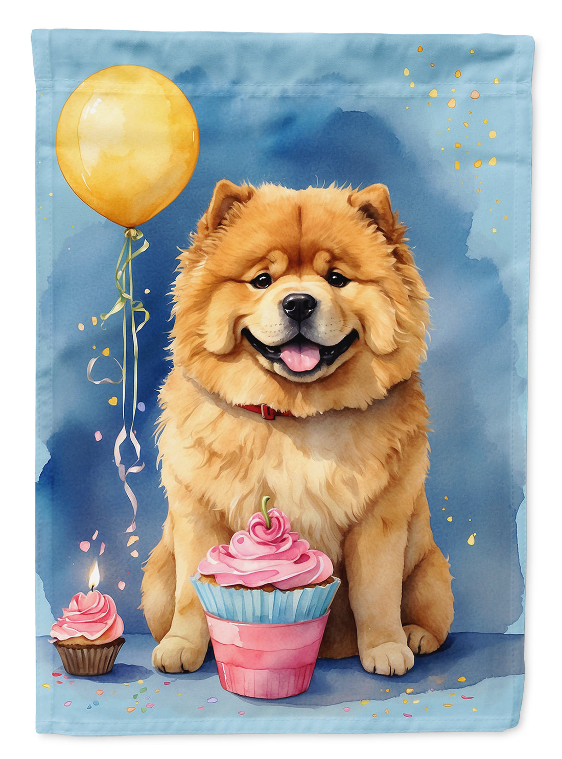 Chow Chow Happy Birthday House Flag 28x40 Porch Sleeve Pole Decorative Outside Yard Banner Artwork Wall Hanging, Polyester