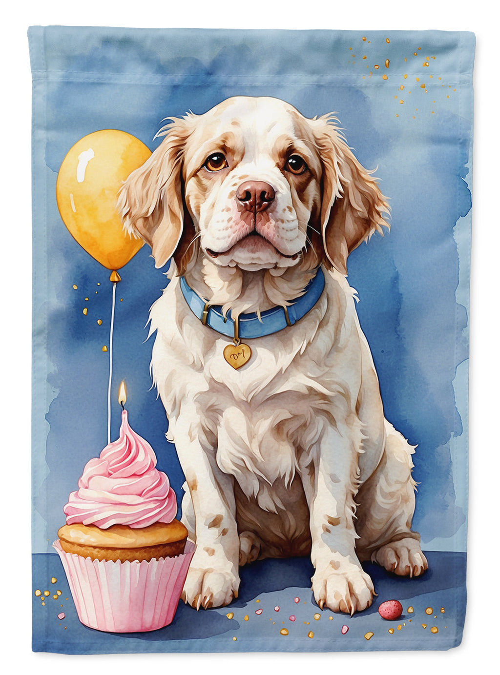Clumber Spaniel Happy Birthday House Flag 28x40 Porch Sleeve Pole Decorative Outside Yard Banner Artwork Wall Hanging, Polyester