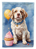 Clumber Spaniel Happy Birthday House Flag 28x40 Porch Sleeve Pole Decorative Outside Yard Banner Artwork Wall Hanging, Polyester