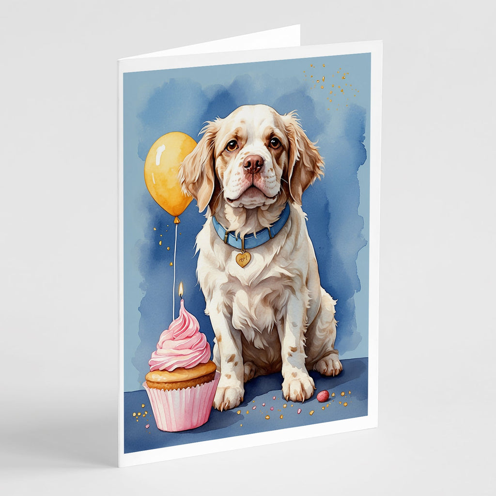 Clumber Spaniel Happy Birthday Greeting Cards Pack of 8 Blank Cards with Envelopes Whimsical A7 Size 5x7