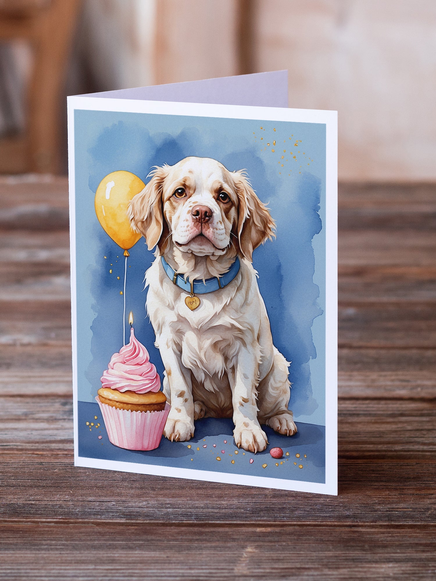 Clumber Spaniel Happy Birthday Greeting Cards Pack of 8 Blank Cards with Envelopes Whimsical A7 Size 5x7