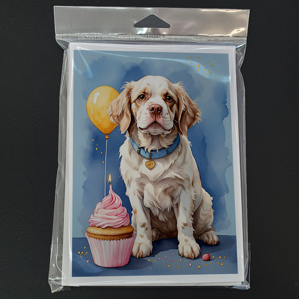 Clumber Spaniel Happy Birthday Greeting Cards Pack of 8 Blank Cards with Envelopes Whimsical A7 Size 5x7