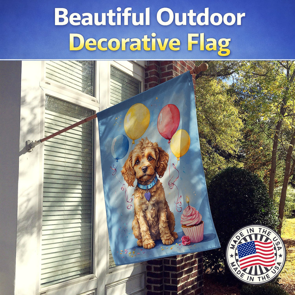 Cockapoo Happy Birthday House Flag 28x40 Porch Sleeve Pole Decorative Outside Yard Banner Artwork Wall Hanging, Polyester