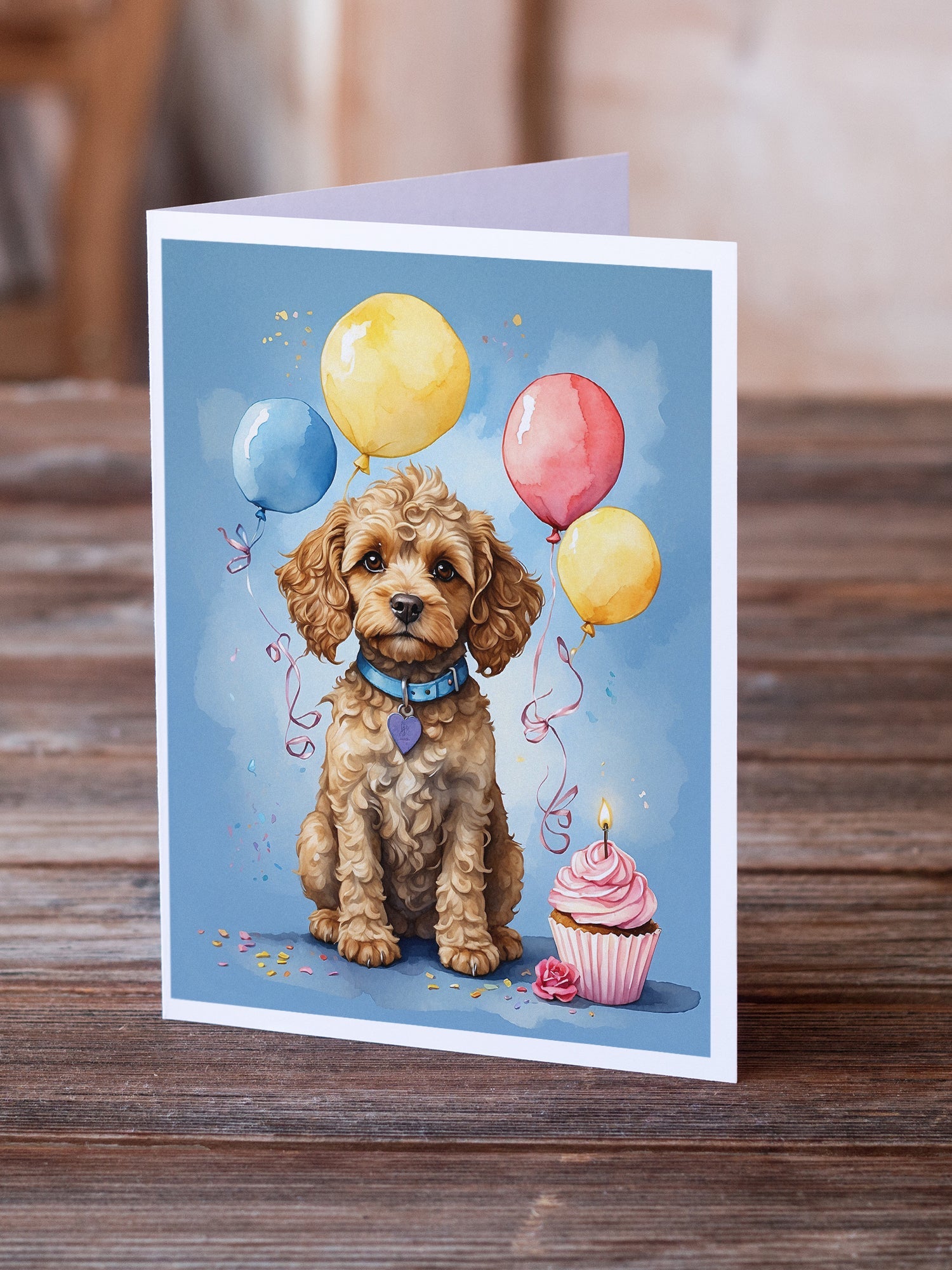 Cockapoo Happy Birthday Greeting Cards Pack of 8 Blank Cards with Envelopes Whimsical A7 Size 5x7